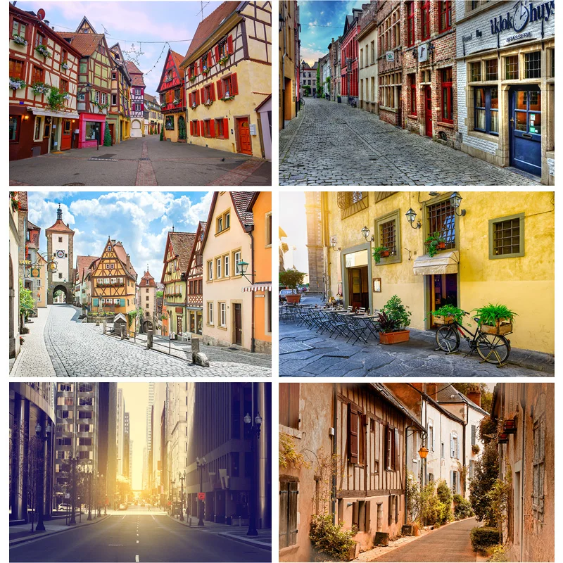 

Vintage European Street View Scenery Photography Backdrops Wedding Travel Photo Backgrounds Studio Props 21926 JJT-02