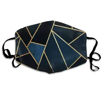 

Blue Geometric Stitching Washable Reusable Mask, Cotton Anti Dust Half Face Mouth Mask For Kids Teens Men Women With