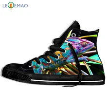 Прогулочная обувь высокого качества для мужчин/3D цвет хамелеон ящерица печати Harajuku стиль холст удобные кроссовки для студентов