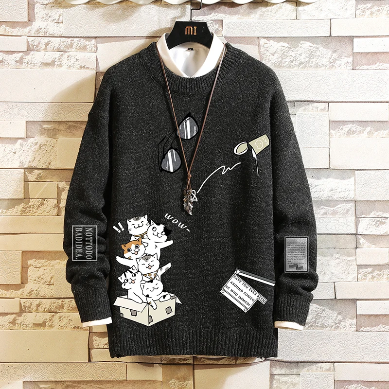

2020 New Sweaters Men'S Black Long Sleeves Autumn Winter Pullover Knitted O-Neck Plus OverSize 5XL