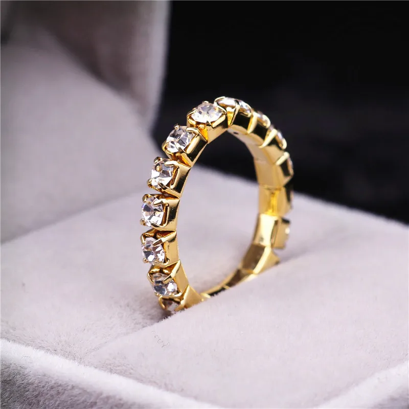 TDQUEEN 1 ряд кольца с прозрачными стразами золотые Цвет и посеребренный металл свадебные эластичный стрейч-бижутерия кольца для Для женщин