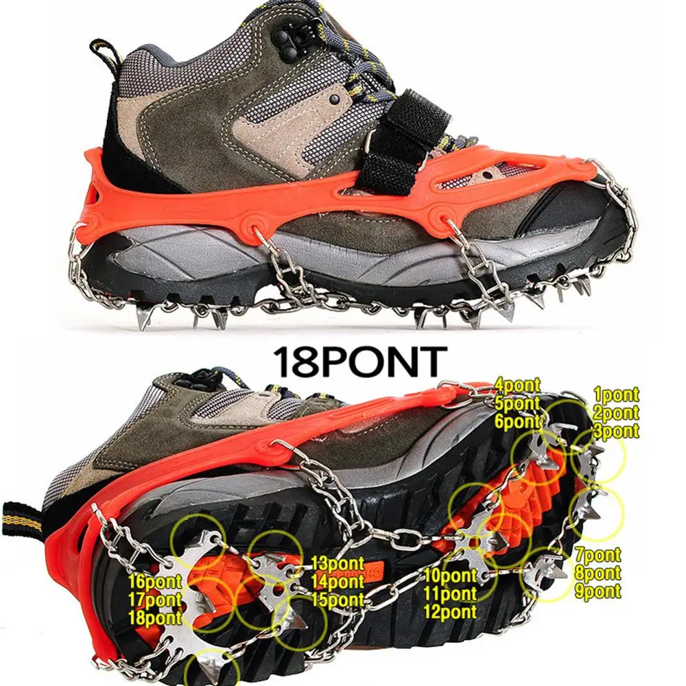  18 Teeth Crampons Welding Chain Claw Ice Clippers Shoes Cover Anti-slip Spikes Cleats On For Winter