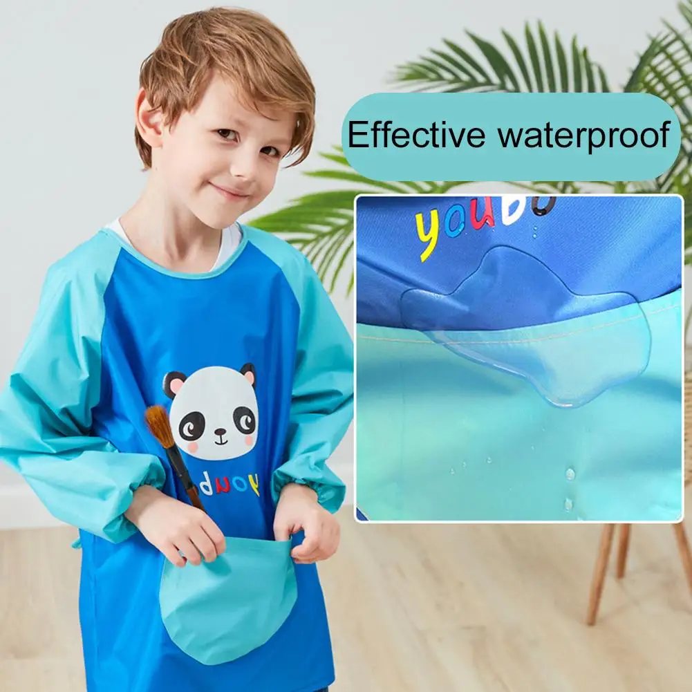 Cartoon Panda Waterproof Kids Painting Feeding Clothes Smock Saliva Burp Apron Easy to Put on/off Pocket gifts children feeding bib