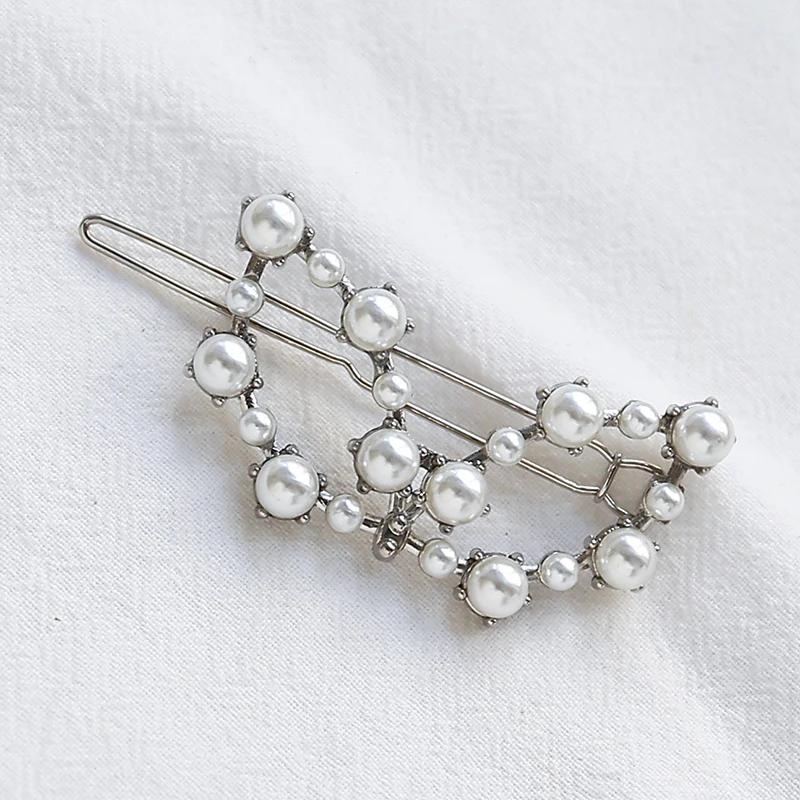 Christmas Gift Geometric Irregular Hollow Pearls Hair Clips Korean Hairpins Metal Barrettes Girls Hair Styling Accessories - Окраска металла: QW0003-6