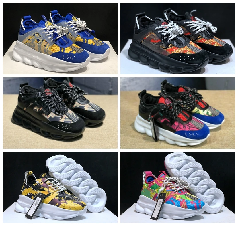 

2020 New Chain Luxury Designer Shoes Reactions Men And Women Sneakers Suede Leather Fashion Trainers Casual Boots EUR Size 36-46