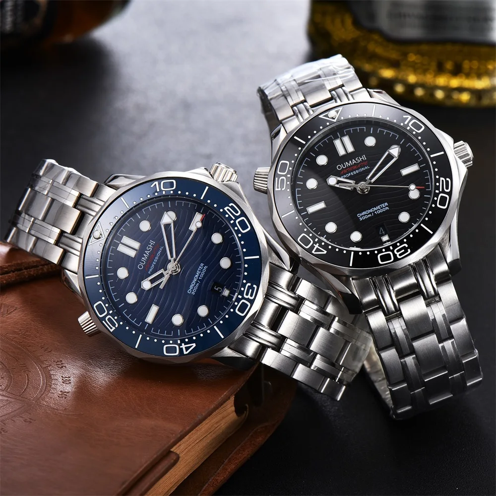 US $72.00 40mm OUMASHI Luxury Brand Mens Watch Mechanical Automatic Stainless Steel Ceramic Bezel watch luminous hands Wrist Watches