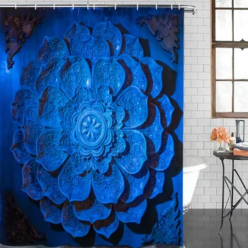 

Flowers Sculpture Totem Bath Curtains Waterproof Washable Bathroom Shower Curtain Screen with Hooks Accessories