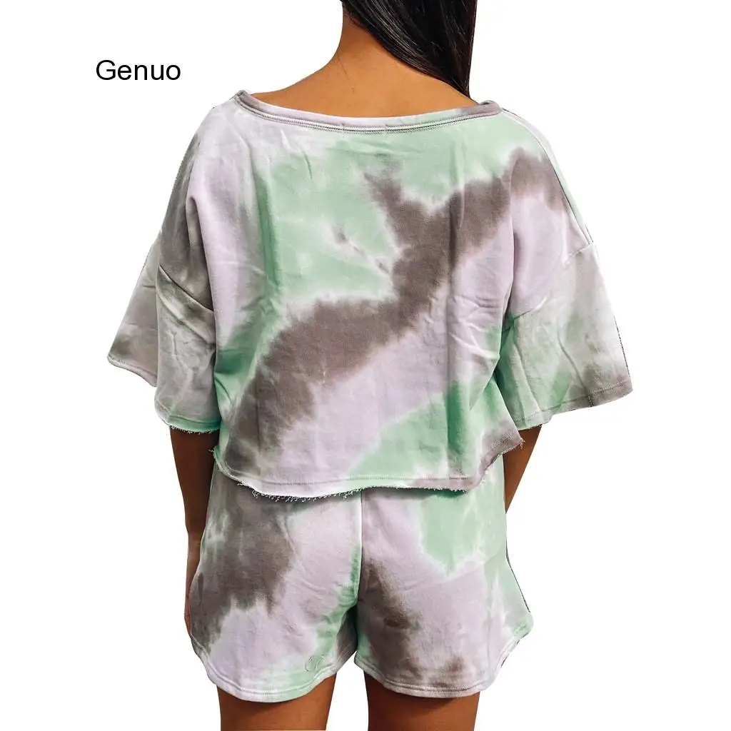 2020 New Tie Dye Printed Women Pajamas Sleeve Tops And Pants Hooded Pijamas Feminino Set Nightwear Casual Sleepwear Nightwear