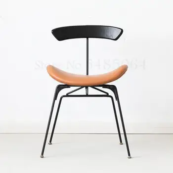 

American Simple Modern Leather Comfortable Stool Iron Dining Chair Retro Industrial Style Home Back Chair Ant Chair