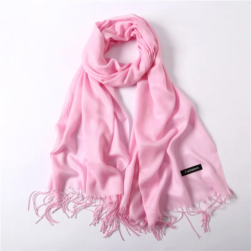Однотонный красный розовый тонкий зимний шарф для дамские шали и обертывания пашмины бандана шейные шарфы Хиджаб Женский Палантин из фуляра