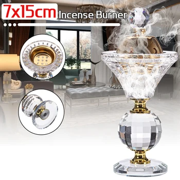 

Arabian Crystal Incense Burner Eid Traditional Hollowed Essential Oil Lamp Burner Floral Decorated Desk Lamp Home Decoration