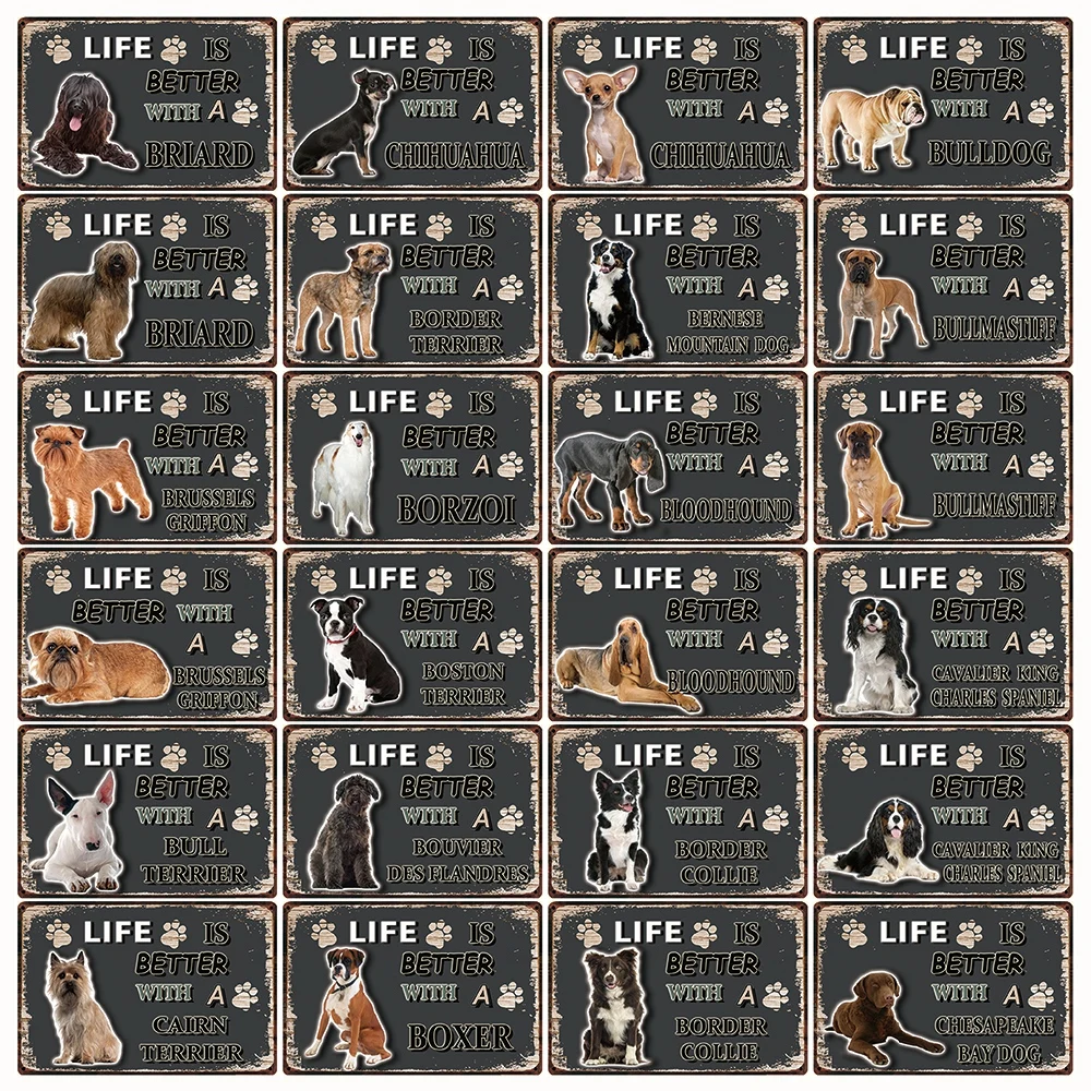 

[ Kelly66 ] Dog Better Life Of Border Collie Briard Metal Sign Tin Poster Home Decor Bar Wall Art Painting 20*30 CM Size Dy106