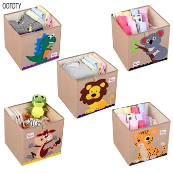 

OOTDTY Cube Storage Box Animal Cartoon Pattern Folding Sundries Organizer Large Laundry Basket