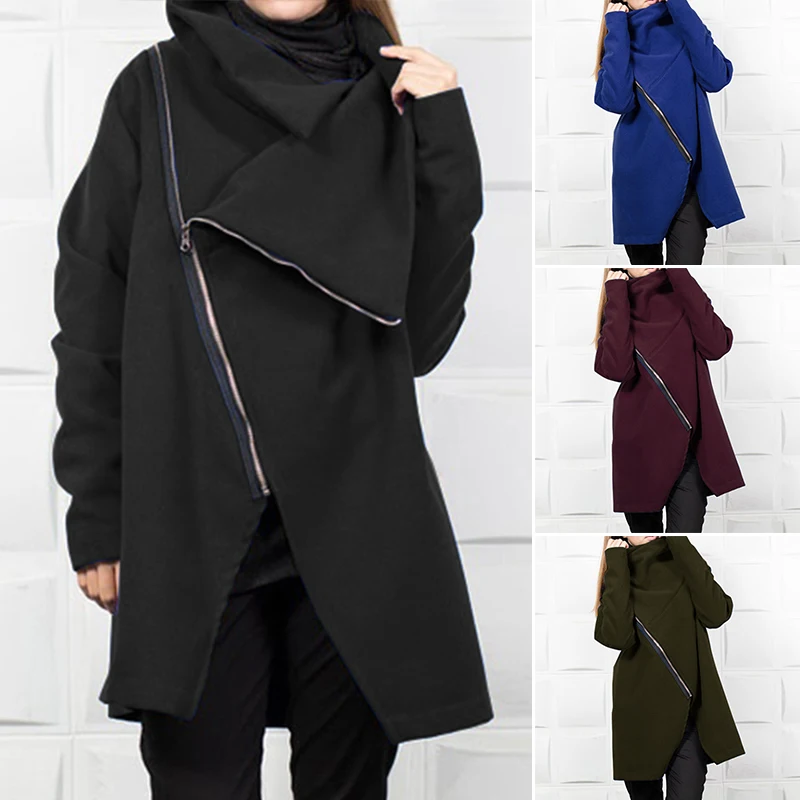 ZANZEA/Модная Женская водолазка с длинными рукавами; толстовка; пальто; зимняя флисовая верхняя одежда; Femme; однотонные куртки на молнии; повседневная куртка
