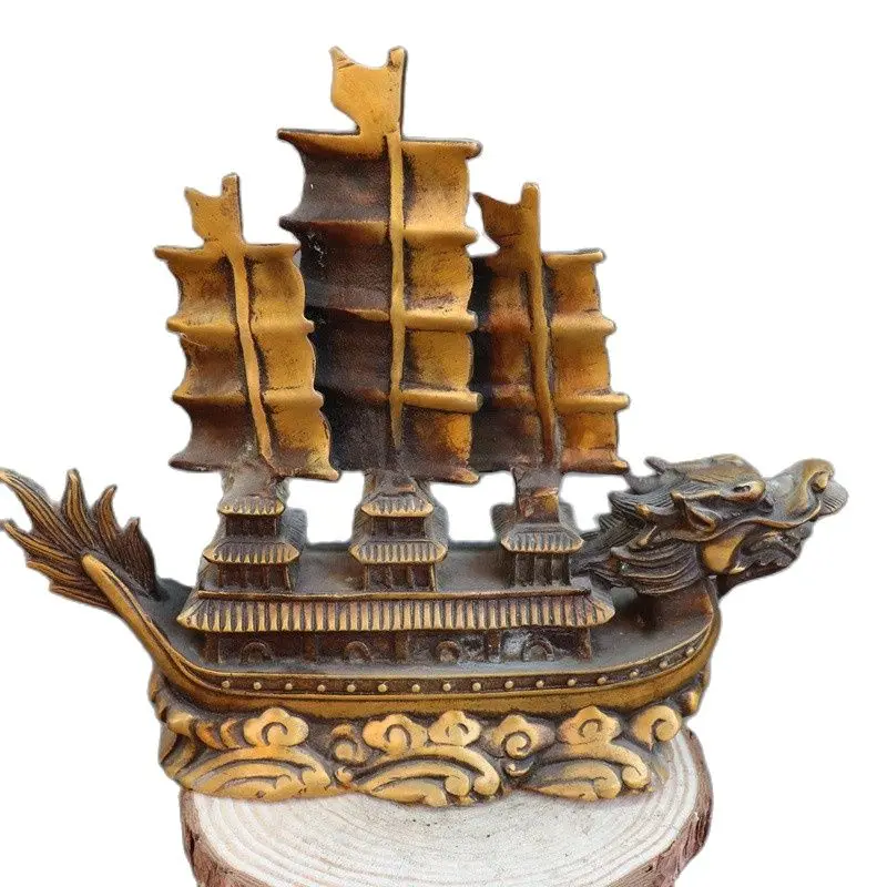 

China Chinese Fengshui Brass Dragon Pavilion Boat Ship Plain Sailing Statue