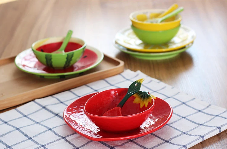 Креативная домашняя Милая миска для фруктов 5 дюймовая керамическая чашка посуда с изображениями фруктов ложка для детей рисовый десерт снек-чаша Бытовая Посуда