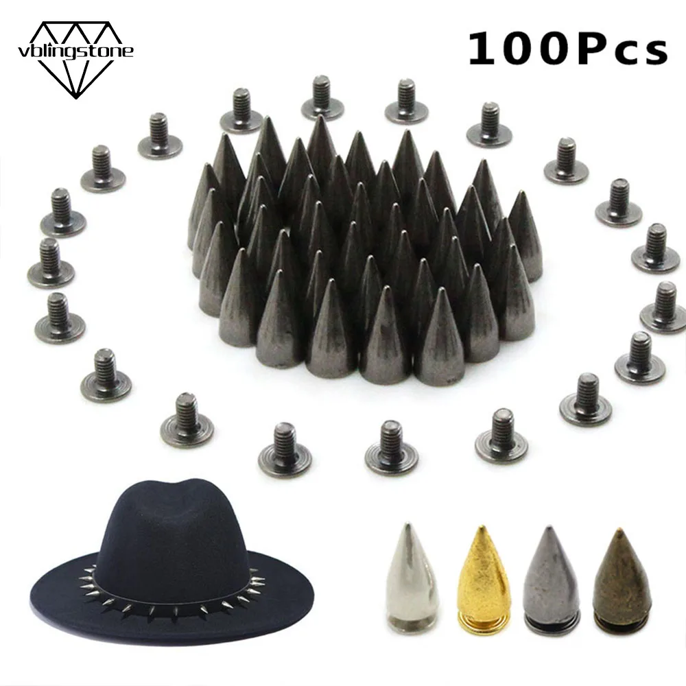 100pcs 7x14mm Cone Screw Studs And Spikes For Clothes Metal Nailhead