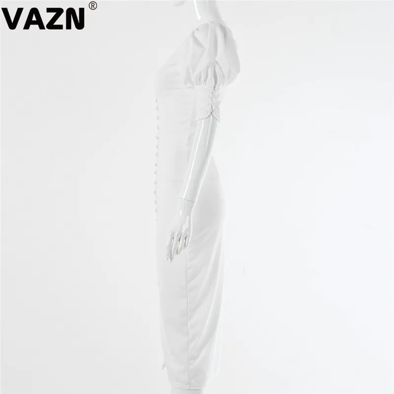 VAZN GFD18337 White Color Elegant Age Reduction V-neck Sexy Night Club Dress Short Sleeve dress Women Dress