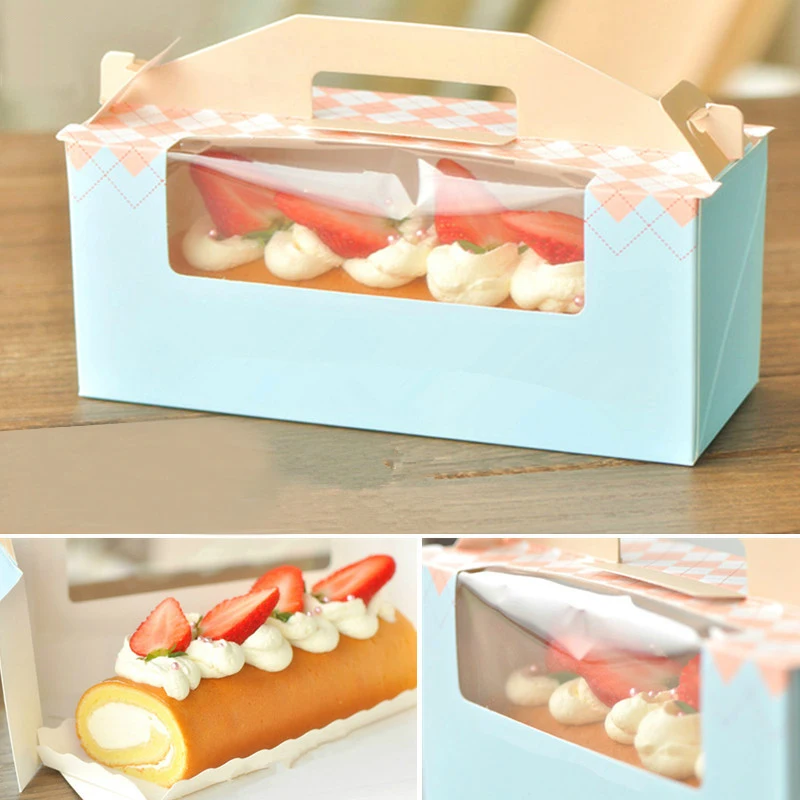 

5PCS Cake Box Packaging Portable Cake Roll Boxs Cake Dessert Paper Wrap Wedding Favor Gift Christmas Candy Party With Window