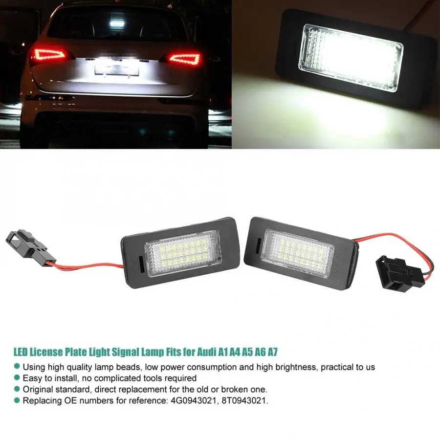 1 Pair Car Auto LED License Plate Light Lamp Fits for Audi A1 A4 A5 A6 A7 for Skoda Fabia Octavia 4G0943021 Replacement