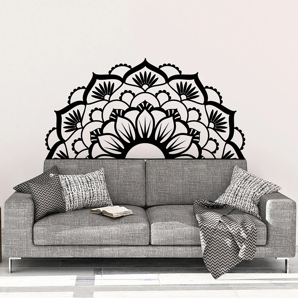 Lotus Mandala Wall Decal Vinyl Namaste Bohemia Half Mandala Wall Decals