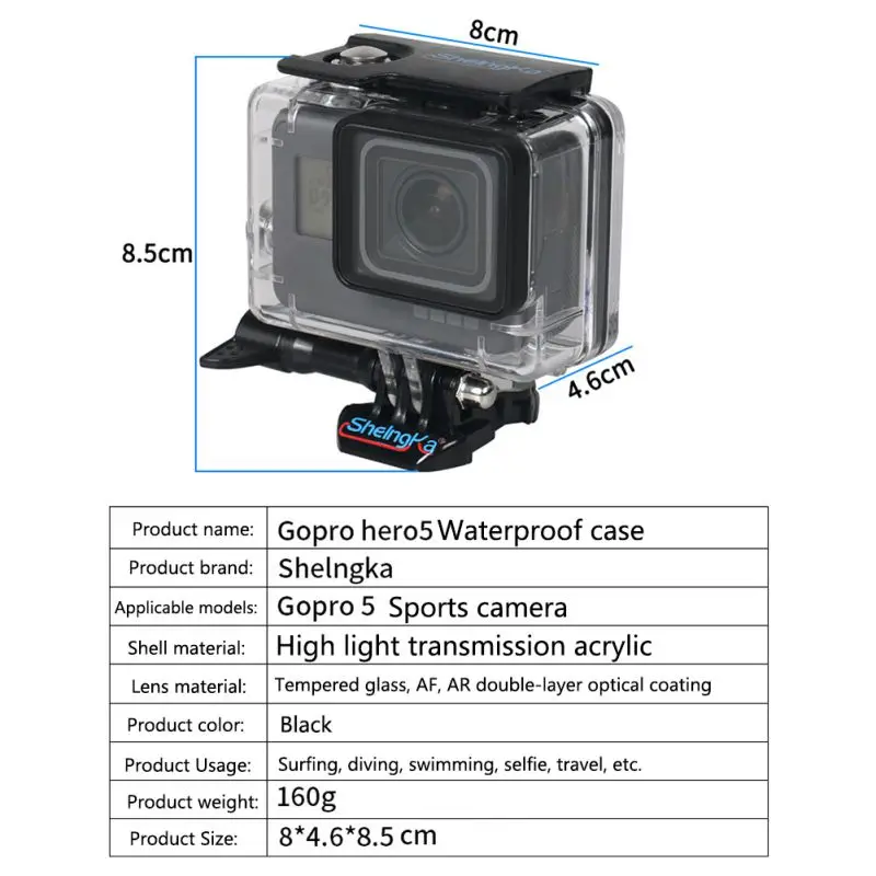 Горячая Водонепроницаемый чехол для экшн-камеры GOPRO 5/6/7 черный спортивный Камера Портативный прикрепляющийся к чехол для экшн-камеры GOPRO 5/6/7, черный спортивный Камера чехол
