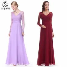 Skyyue платье подружки невесты с v-образным вырезом и длинным рукавом Vestido Madrinha плюс размер кружева плиссированные элегантные длинные женские вечерние платья для девочек C513