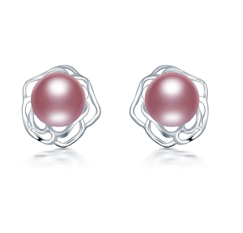 Фиолетовый Dainashi, модные, 925 пробы, серебряные, цветочные серьги для женщин,, натуральный пресноводный жемчуг, серьги-гвоздики - Цвет камня: Фиолетовый
