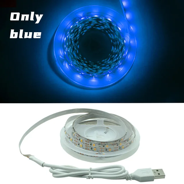 LED Strip Light RGB 2835 Flexible Lamp Tape Diode USB Cable 3 Key Control DC5V 1M 2M 3M 4M 5M Desk Screen TV Background Lighting Only blue