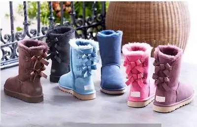 Free shipping2017 new Australian snow boots thick leather bow in the tube cotton shoes |