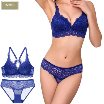 

2020 Women Lace Comfort Bra Lingerie set Lady Briefs Panty Push Up Bralette Underwear Deep V Brassiere Female Bras Panties set