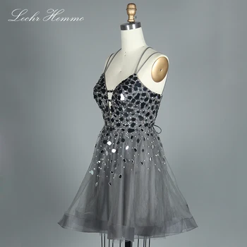

2019 New Elegant Grey Beading Tulle Prom Gowns Deep V-Neck Backless Fashionable Dresses For Evening Party Custom Made for Women