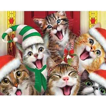 

Full square / round diamond painting Christmas happy cat 5D DIY diamond embroidered cat animal