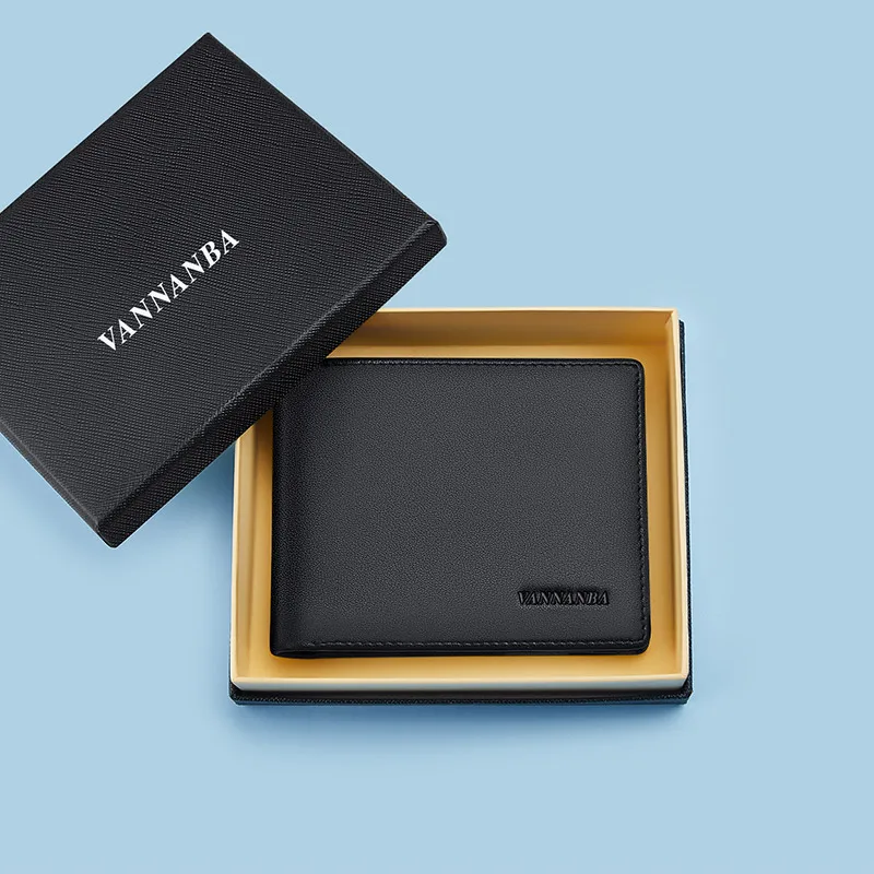 Vannanba Men's Slim Wallet Genuine Leather Mini Purse Casual Design Bifold Wallet Brand Short Slim Wallet