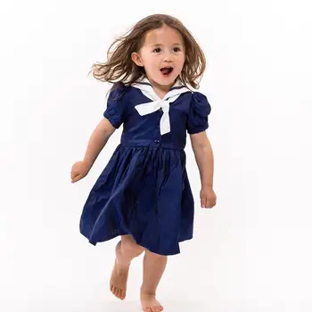 

2020 New Girl Vintage Spanish Princess Lolita Dress Navy Style Short sleeve Casual Sweet Cute Dress For Girls Vestidos L212