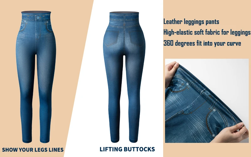 Women Super Strety Leggings Fashion Faux Denim Jeans Leggings Sexy Long Pocket Printing Leggins Summer Casual Pencil Pants amazon leggings