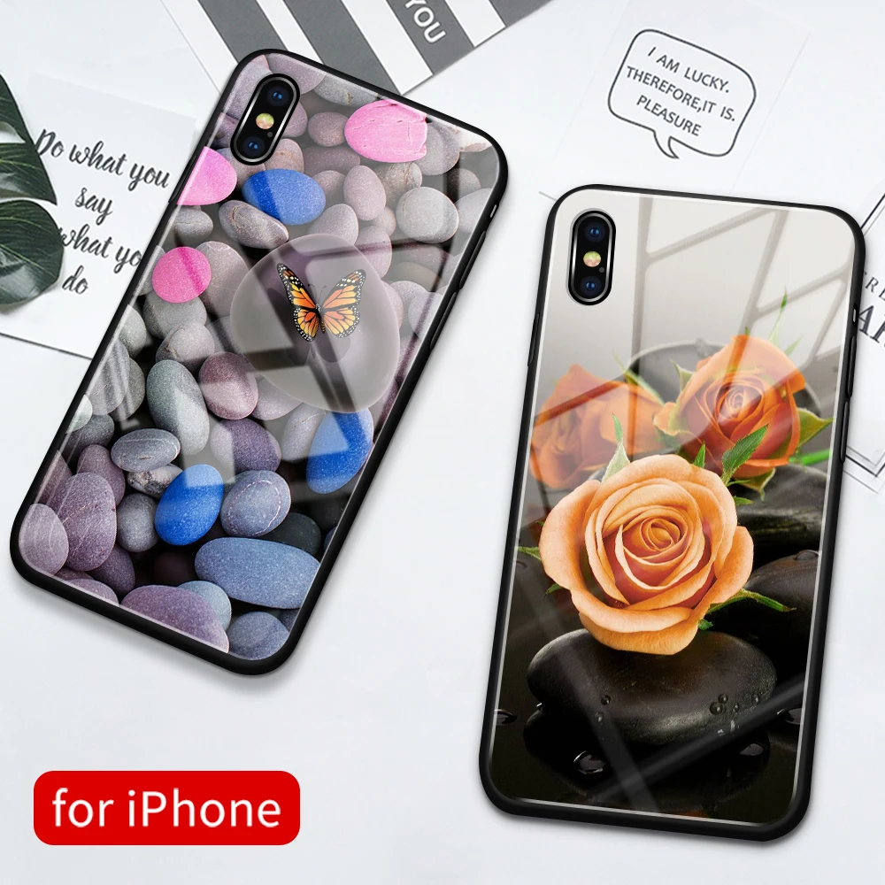 Чехол с красной розой для iPhone 12 стеклянная задняя крышка цветочный чехол iphone SE2 6 6s