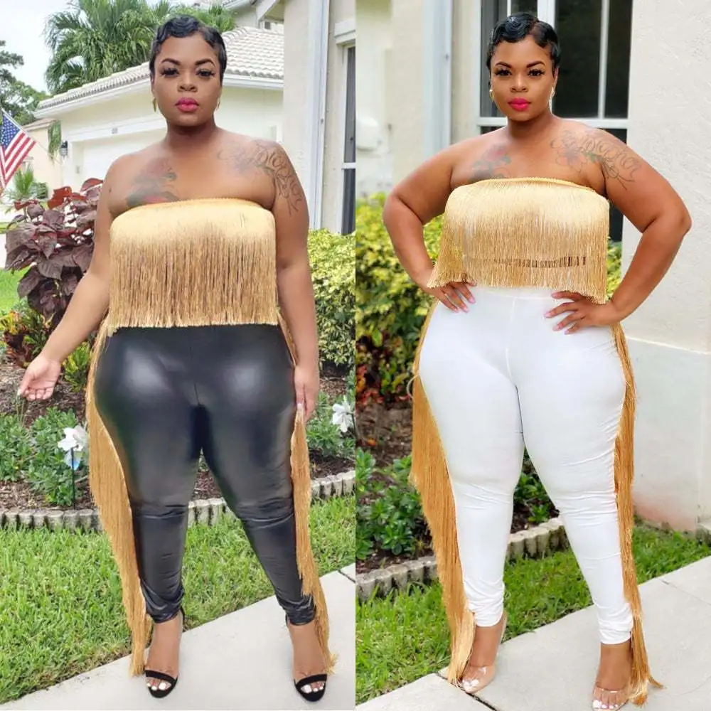Sexy Women Two Piece Set tassel Strapless Off Shoulder Party Night Clubwear Streetwear Outfit Autumn Winter Clothes For |