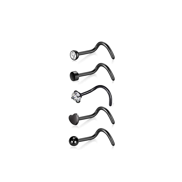 Nose Piercing Ring Nose Nails Piercing Crystal Nose Stud Pack 20G L Shape Nose Rings Set Heart Nostril Cruve L Shape