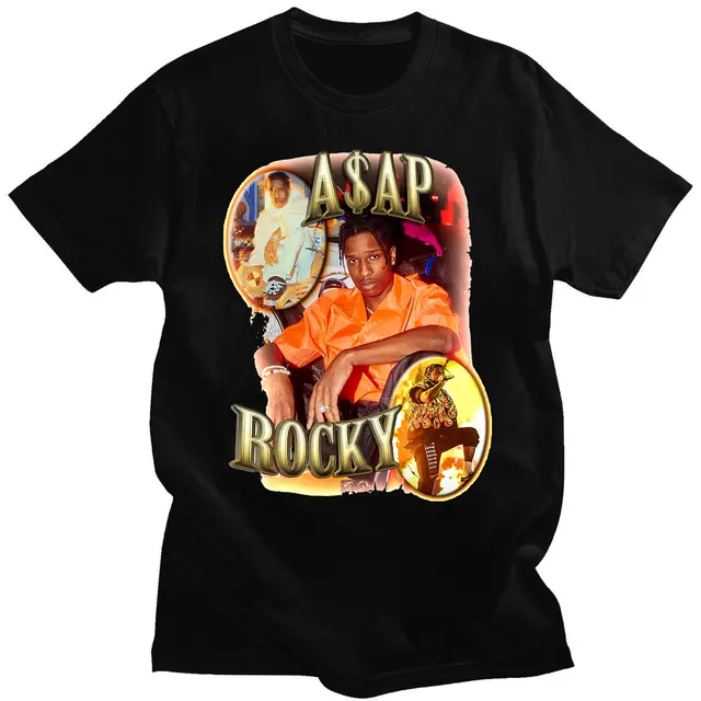 Hot Sale ASAP Rocky Portrait Graphic Aesthetics T-shirts Hip Hop Cotton Short Sleeve Loose Couple T-Shirt Casual Harajuku Tshirt Black 13