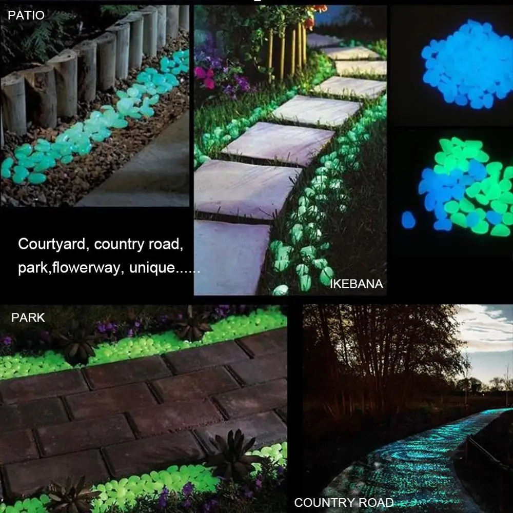 100/300/500pcs Garden Glow in the Dark Luminous Pebbles for Walkways Plants Aquarium Decor Glow Stones Garden Decoration