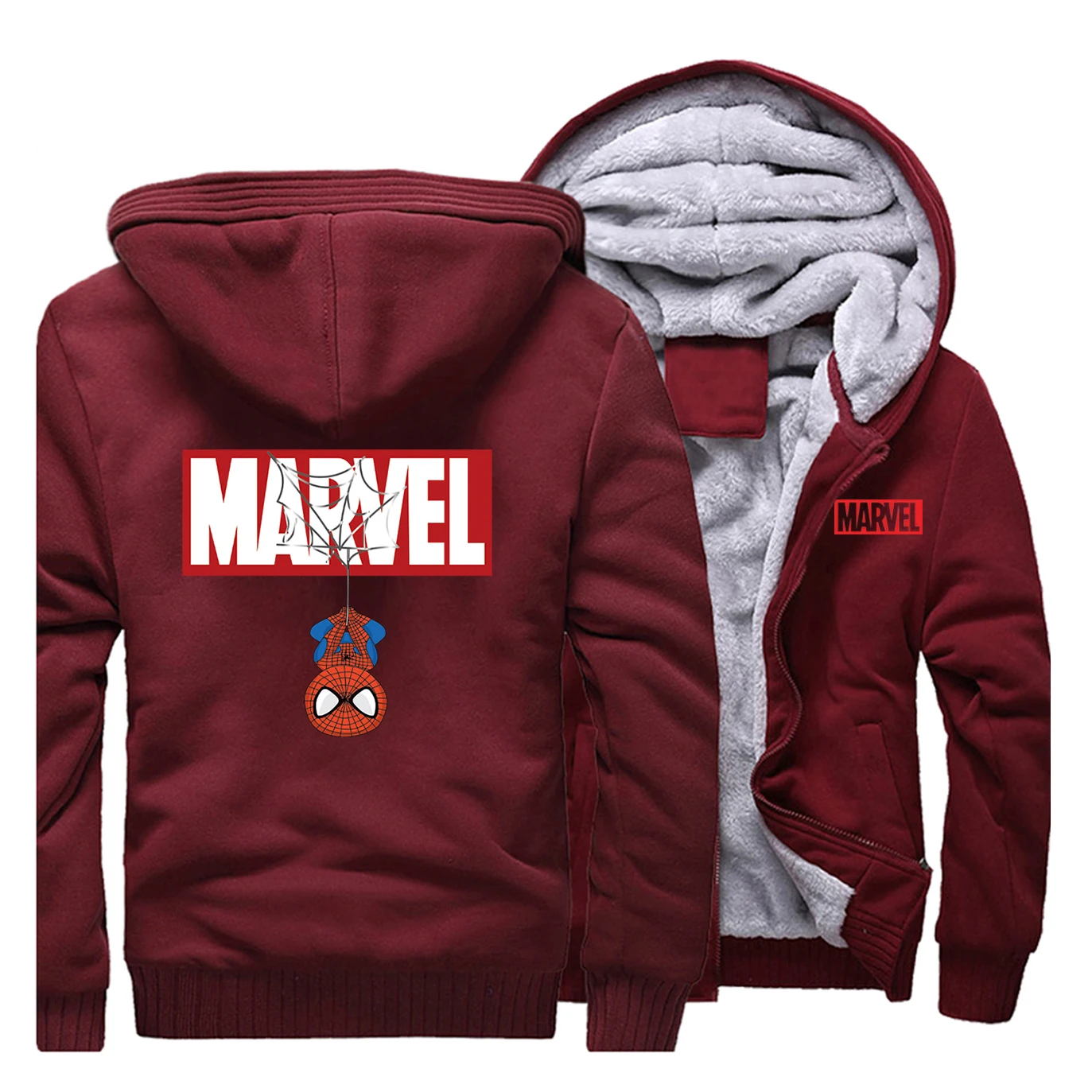 Зимние кофты с капюшоном "Marvel" Человек-паук, Мужская теплая Толстая Толстовка с капюшоном, Повседневная Новая мужская куртка на молнии, Брендовое пальто Мстителей - Цвет: Wine Red