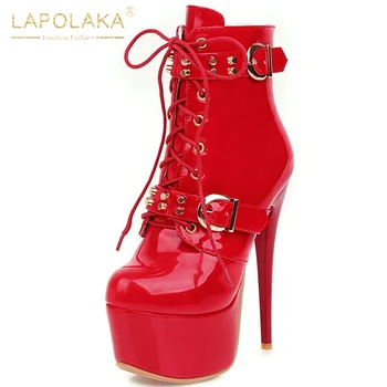 

Lapolaka 2020 Fashion New Plus Size 48 Platform Ankle Boots Woman Shoes Sexy Thin High Heels Zip Up Fetish Transsexual Boots