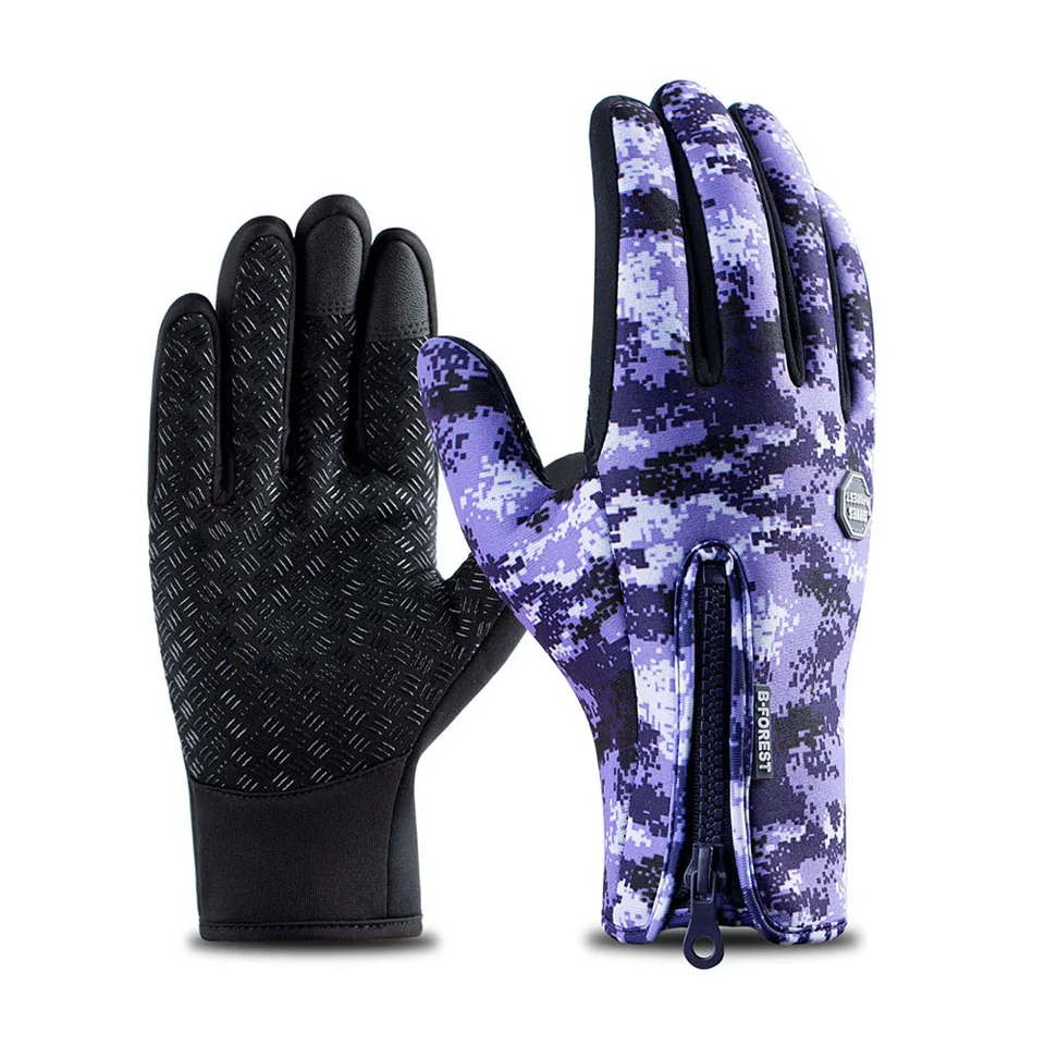 C Camo Purple Водонепроницаемые зимние теплые перчатки, мужские лыжные перчатки, перчатки для сноуборда, мотоциклетные перчатки для езды, зимние перчатки с сенсорным экраном - Цвет: C Camo Purple