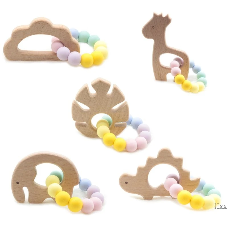 Новый мультфильм животных ребенка браслет для прорезывающихся зубов дети бука деревянные силиконовые бусины молярные игрушки