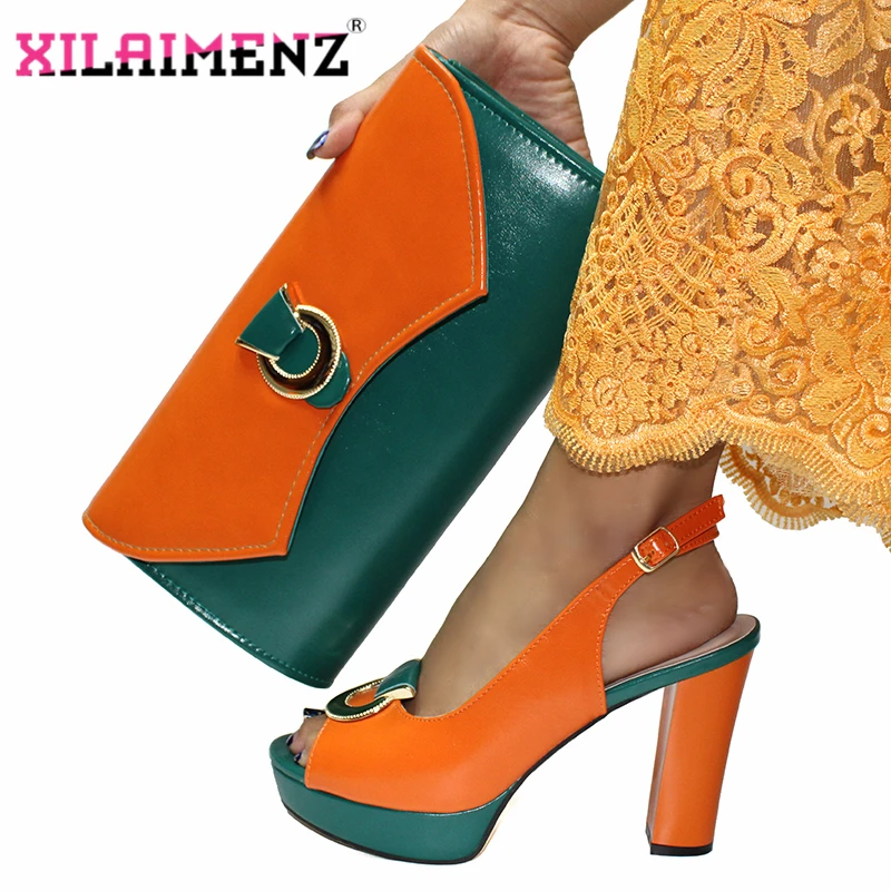 Г.; высококачественные итальянские женские туфли с металлической пряжкой и подходящая Сумочка в африканском стиле; Комплект для рождественской вечеринки; королевский синий цвет и цвет фуксии - Цвет: Orange