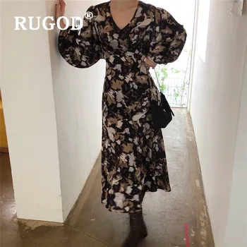 

RUGOD 2020 Spring Boho Chic Retro Korean Maxi Dress Women Batwing Sleeve Elegant Top Casual Ladies Dresses Woman Party Night