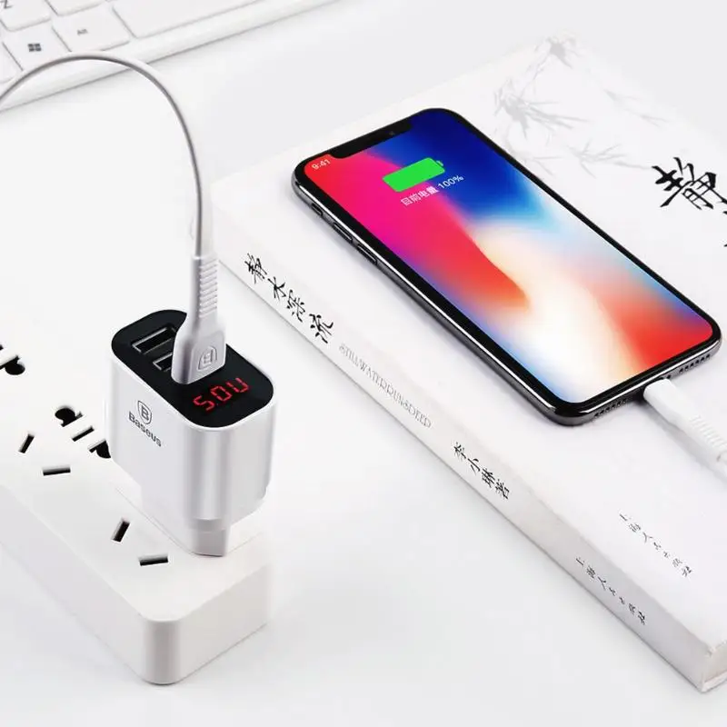 Baseus 3 порта USB зарядное устройство EU Plug 12 В 3.4A светодиодный дисплей универсальное мульти зарядное устройство для быстрой зарядки мобильного телефона дорожное настенное зарядное устройство