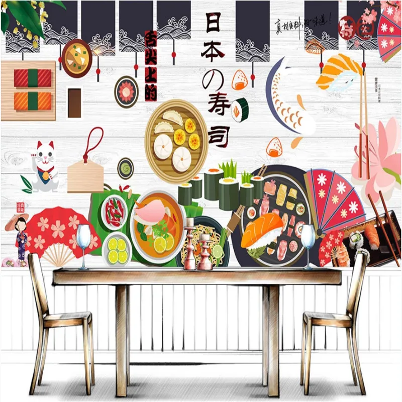 Custom Cartoon Japanese Sushi Theme Mural Wallpaper 3d Cuisine Restaurant  Industrial Decor Background Wall Paper 3d - Wallpapers - AliExpress