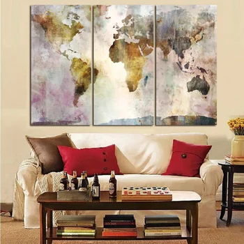 

3Pcs Watercolour World Map Modular Painting Posters Prints on Canvas Scandinavian Cuadros Wall Art Picture For Living Room Decor